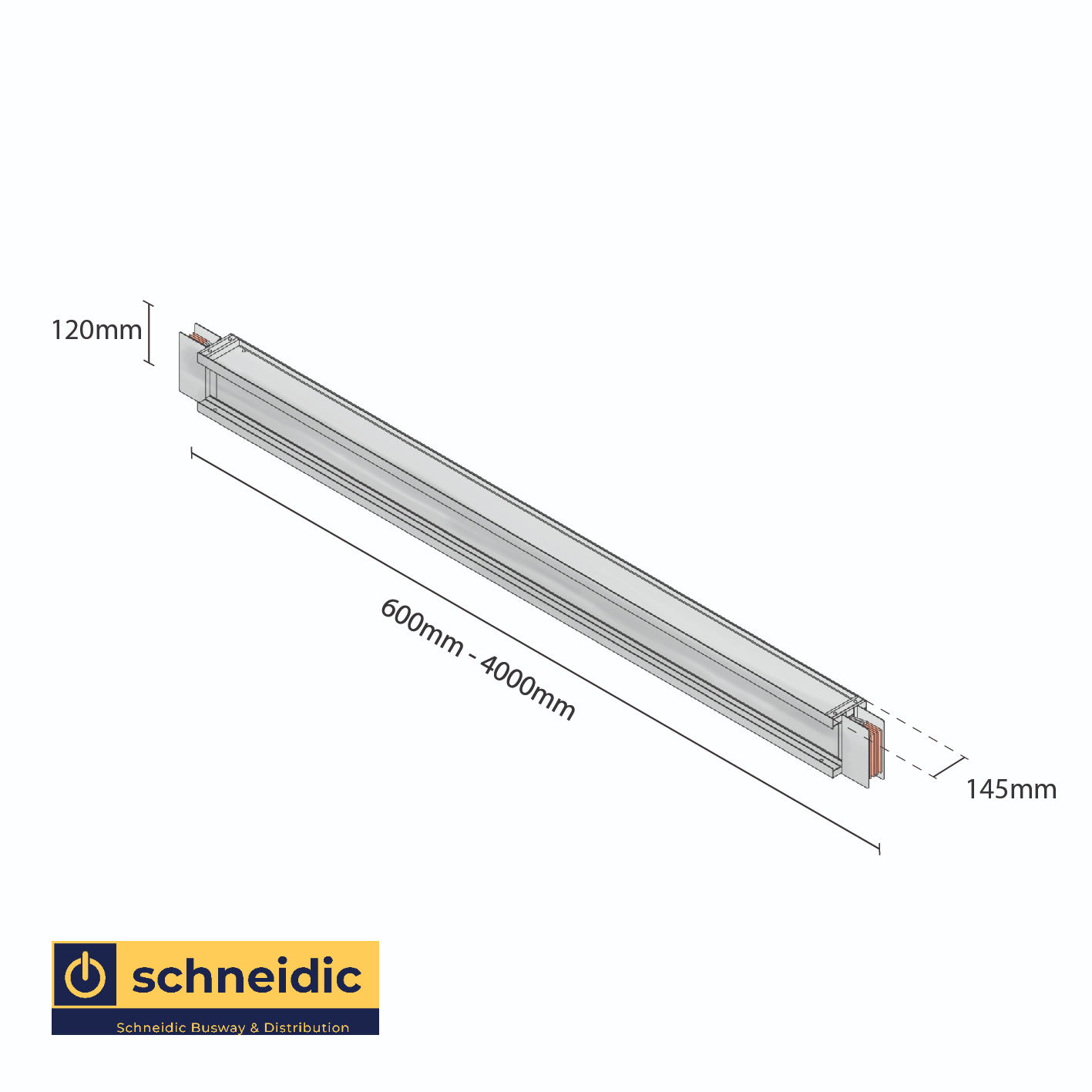 Straight Lengths | 1250A | Single Body | Length 120mm | Schneidic | Busway