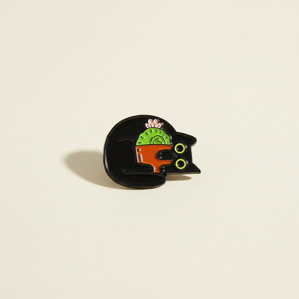 Black Cat with Plant | Enamel Pin Set
