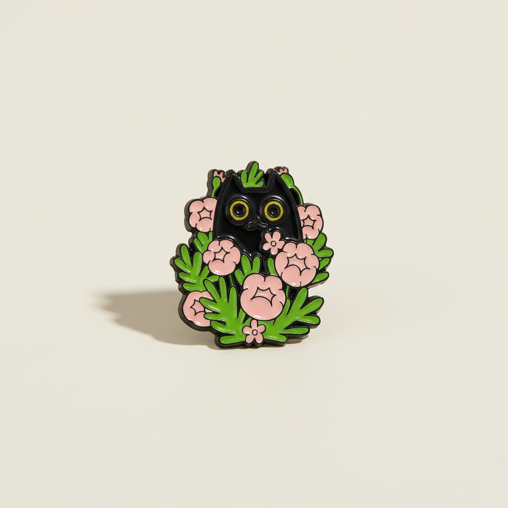 Black Cat in Flowers | Enamel Pin