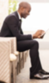 Confident businessman waiting for an int