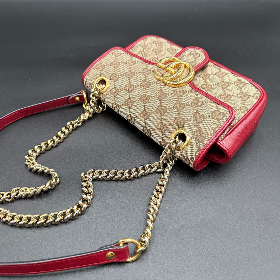 Thumbnail: Gucci GG Marmont Flap Bag Diagonal Quilted GG Canvas with Leather Mini
