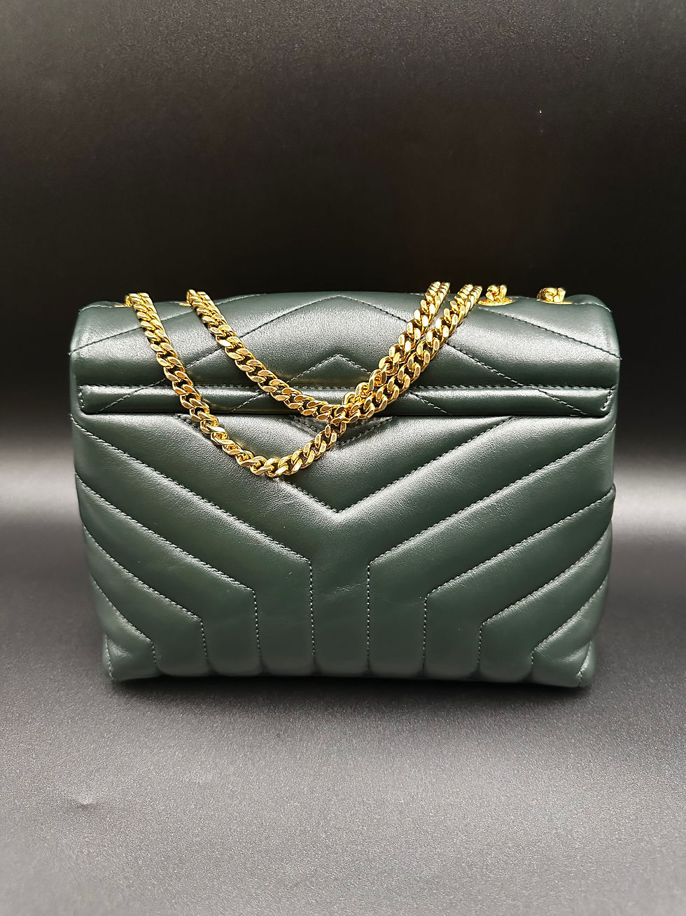 Thumbnail: Saint Laurent Forest Green Chevron Calfskin Y Quilted Monogram Small Loulou