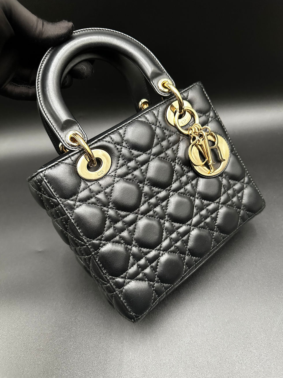 Thumbnail: Christian Dior Mini Lady Dior Cannage- black