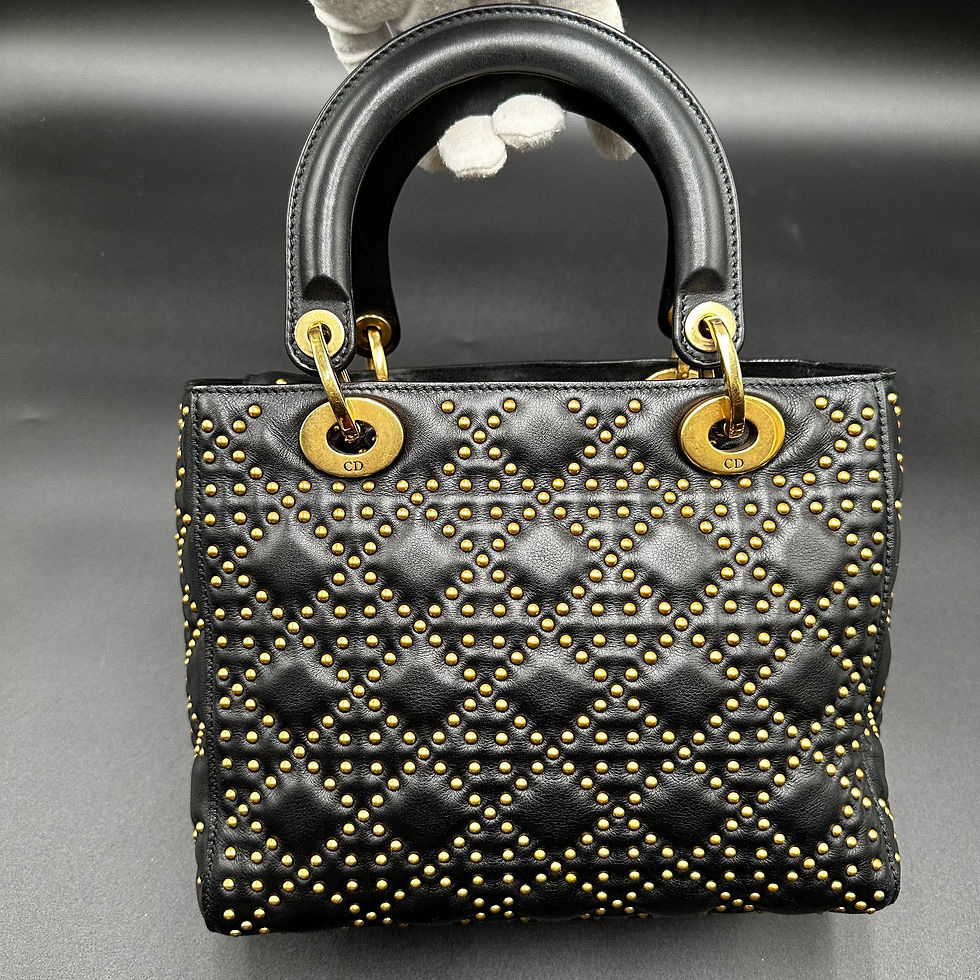 Thumbnail: Christian Dior Medium Calfskin Cannage Studded Supple Lady Dior Black