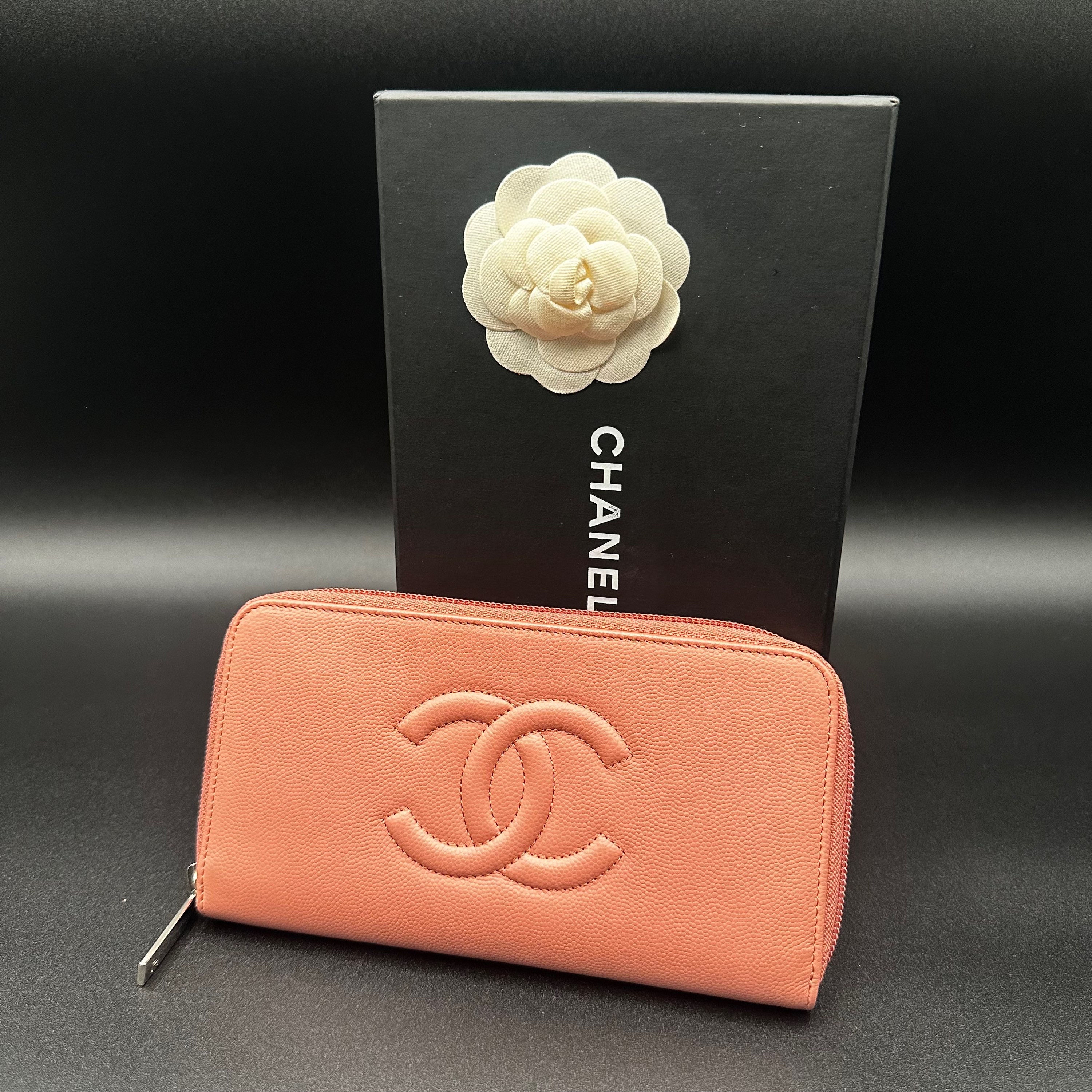 Chanel CC Timeless Caviar Zip Around Wallet Pink