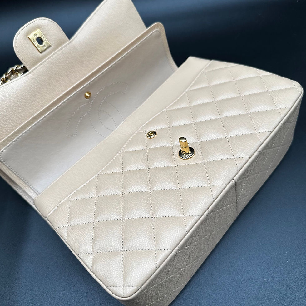 Thumbnail: Chanel Caviar Quilted Jumbo Double Flap Beige