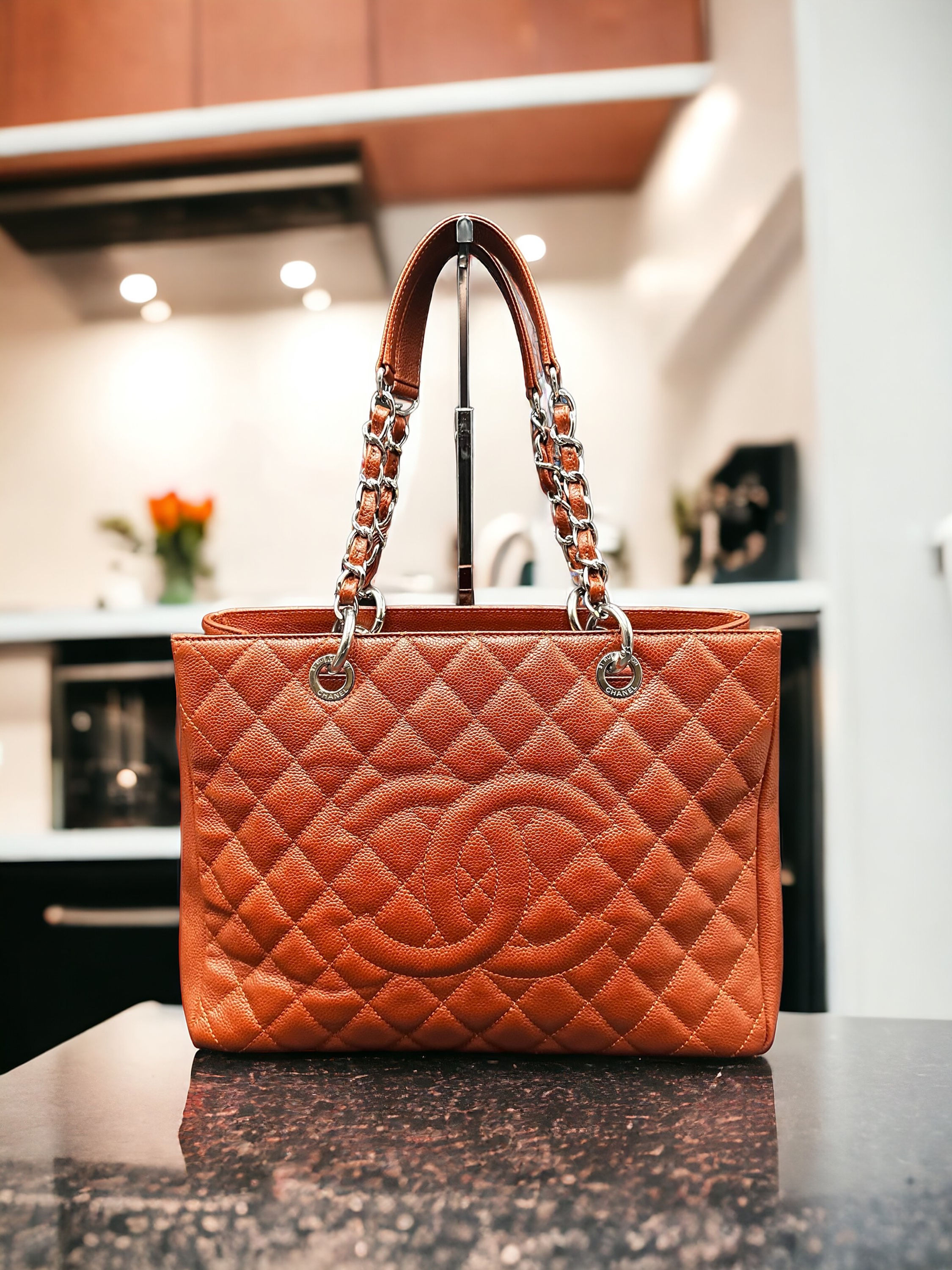 Chanel Caviar Quilted Grand Shopping Tote GST Terracotta 