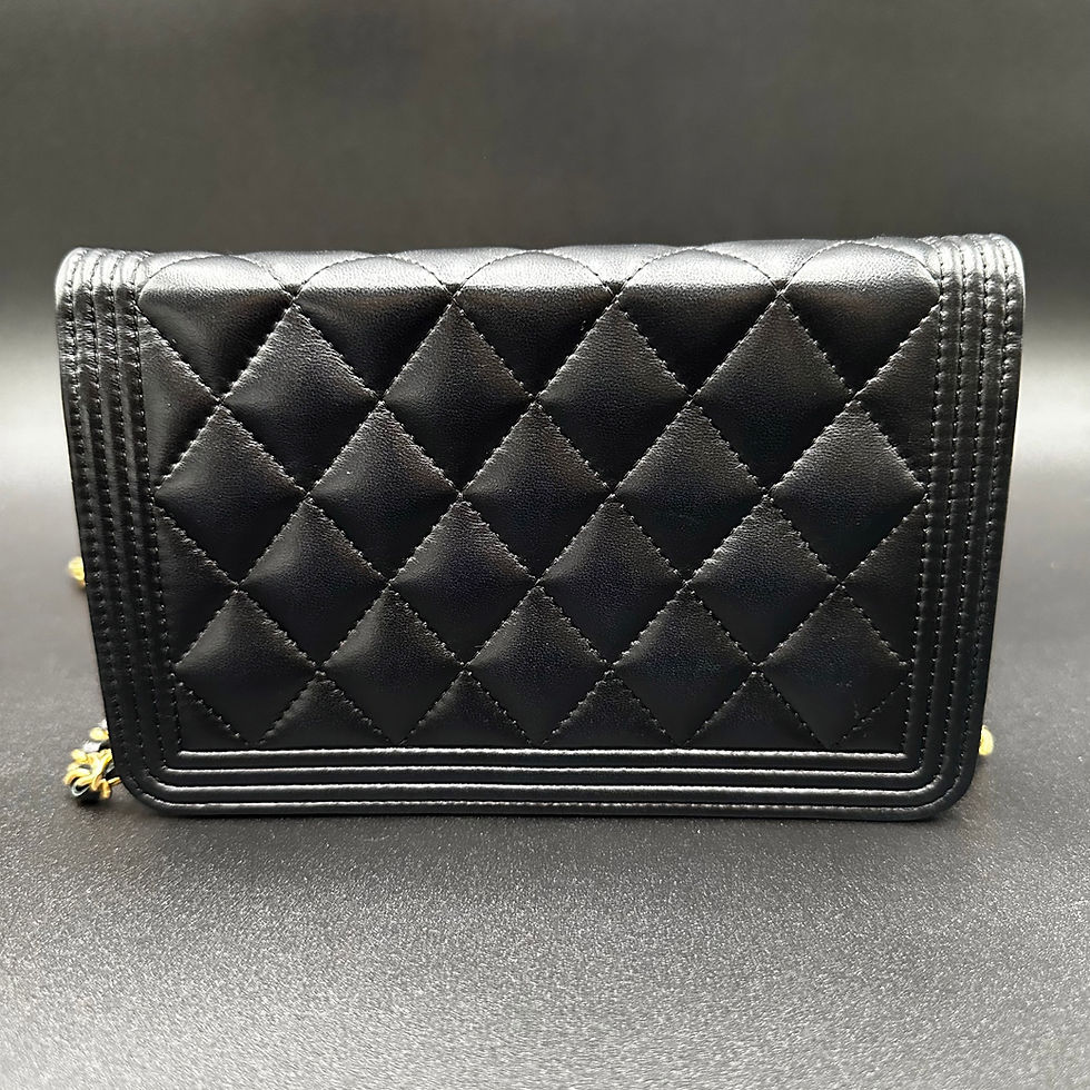 Thumbnail: Chanel Lambskin Quilted Boy Wallet On Chain WOC Black