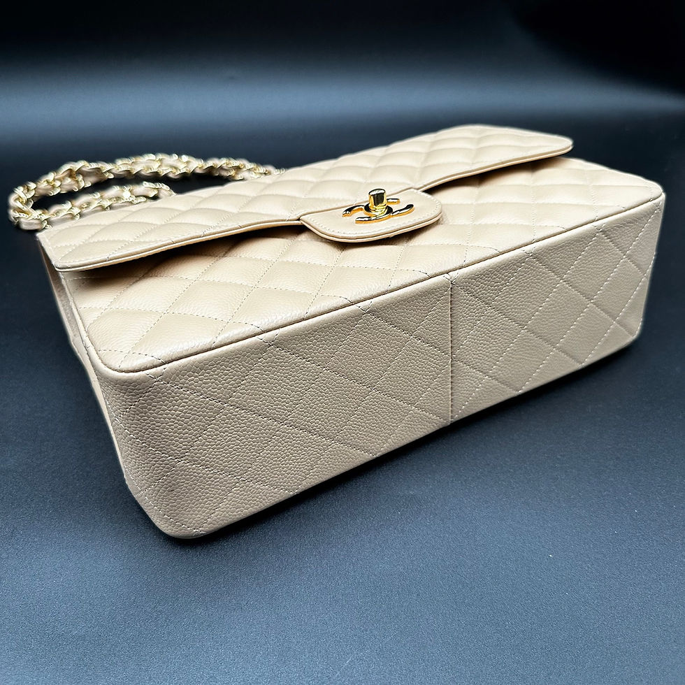 Thumbnail: Chanel Caviar Quilted Jumbo Double Flap Beige