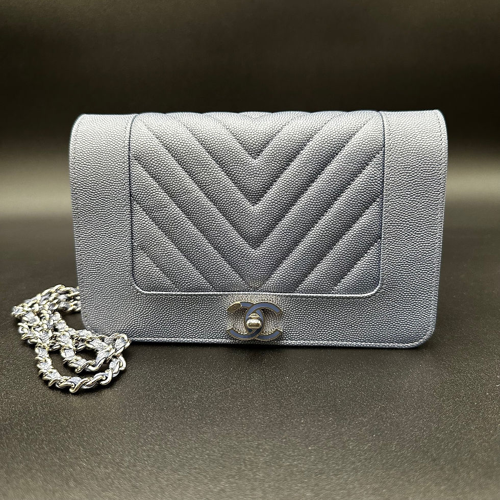 Thumbnail: Chanel Iridescent Pearly Blue Caviar Mademoiselle Chevron WOC