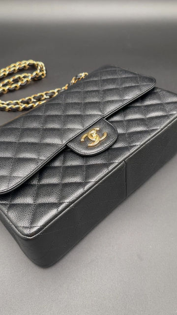 Thumbnail: Chanel Caviar Quilted Jumbo Double Flap Black GHW