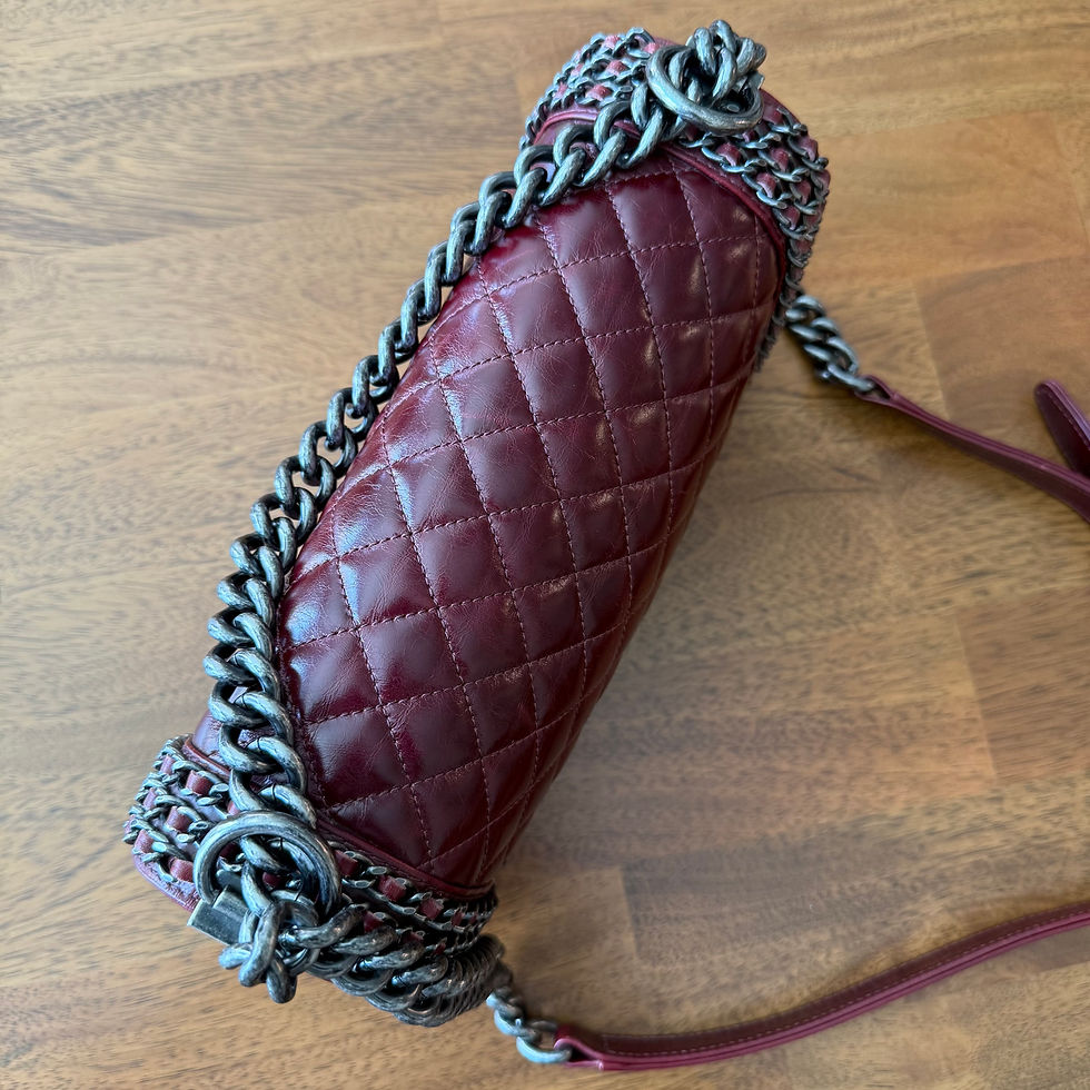 Thumbnail: Chanel Red Quilted Calfskin Leather Chain Medium Boy Bag