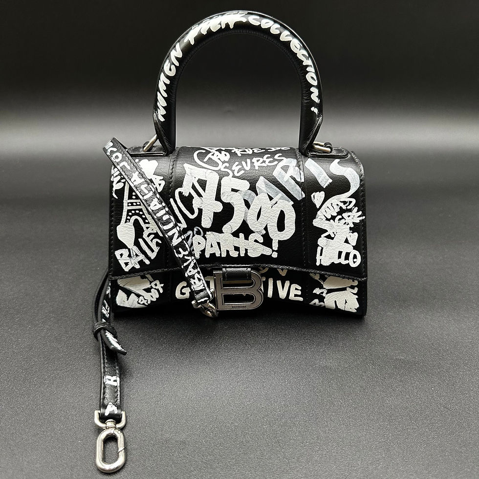 Thumbnail: Balenciaga Smooth Calfskin Graffiti Hourglass Top Handle Bag XS Black White