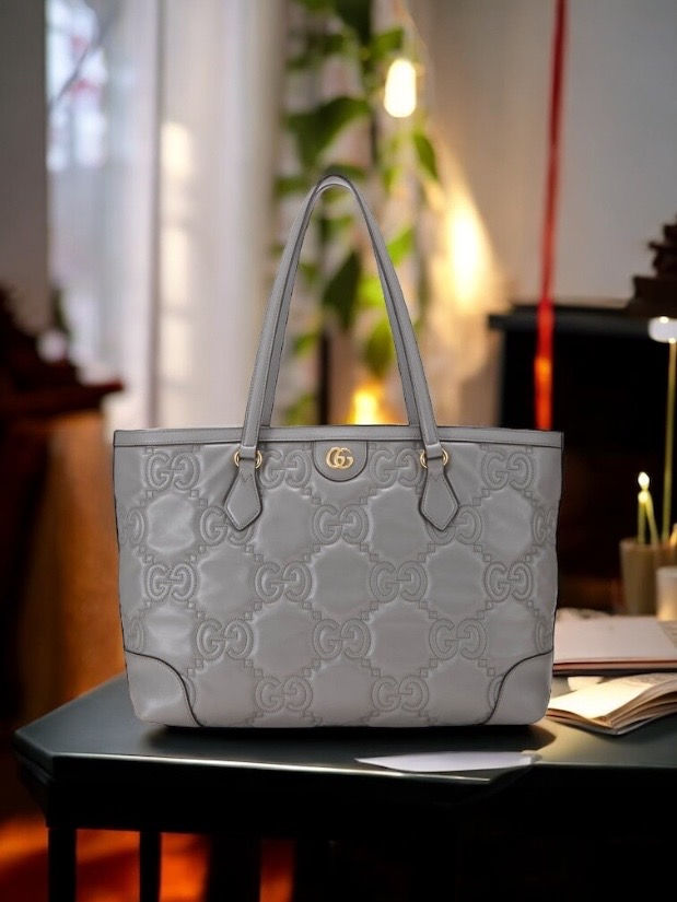 Gucci GG Matelassé Leather Medium Ophidia Tote Bag – Grey