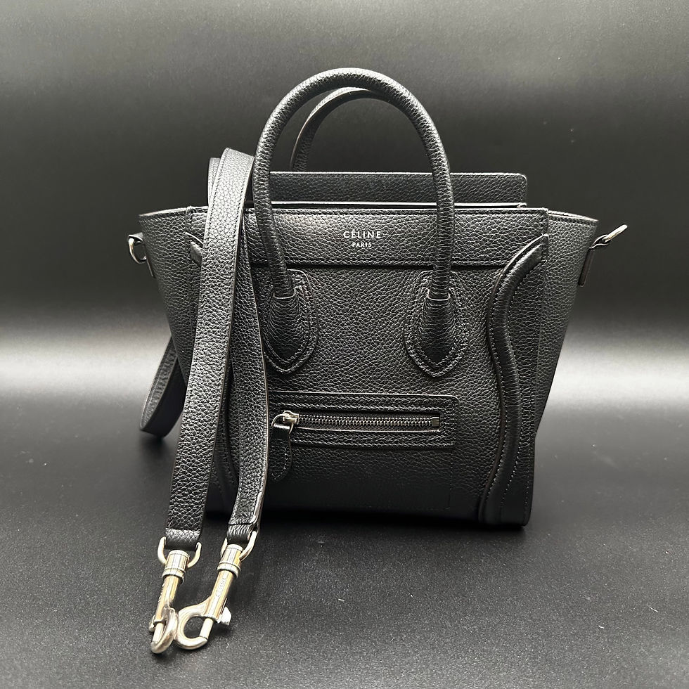 Thumbnail: Celine Black Pebbled Leather Nano Luggage Tote Bag