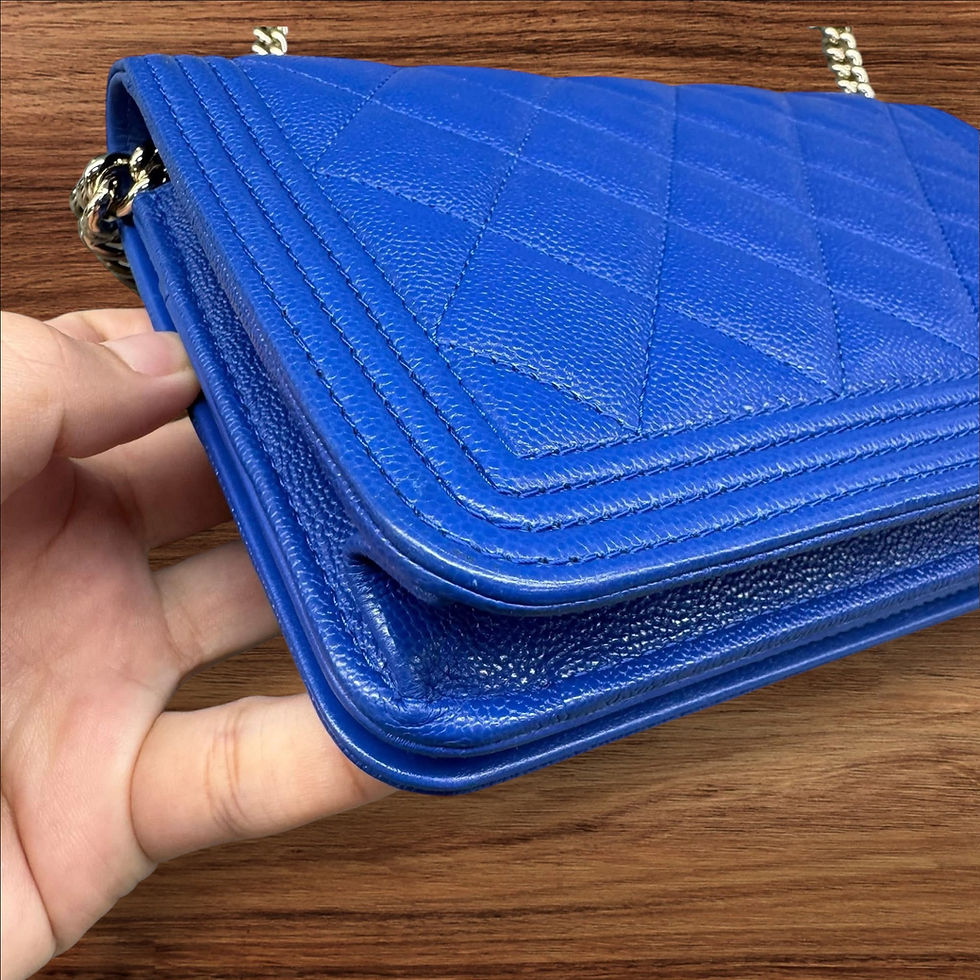 Thumbnail: Chanel Caviar Quilted Boy Wallet On Chain WOC Blue