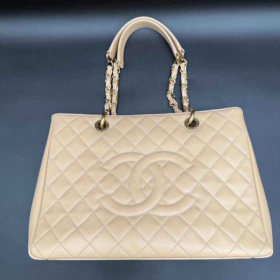 Thumbnail: Chanel Grand Shopping Tote (GST) – Beige Quilted Caviar Leather with Gold Hardwa