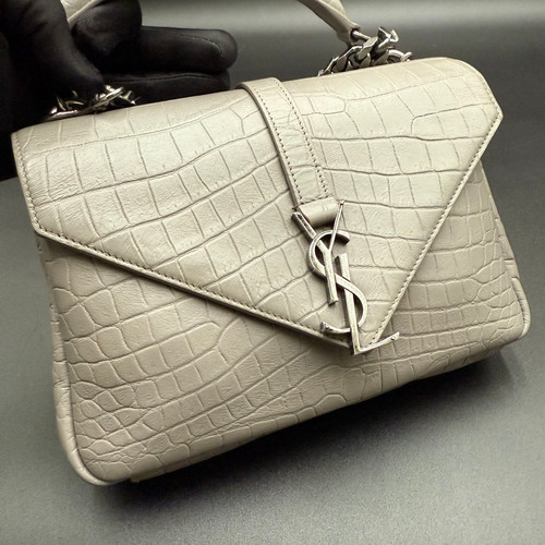 Yves Saint Laurent Grey Croc Embossed Leather Monogram Medium