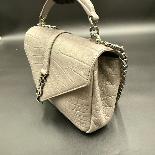 Yves Saint Laurent Grey Croc Embossed Leather Monogram Medium