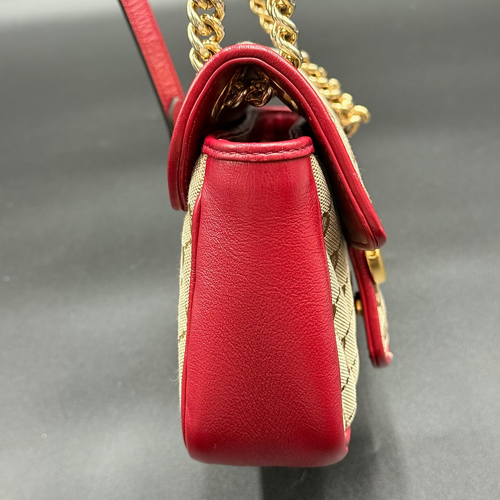 Thumbnail: Gucci GG Marmont Flap Bag Diagonal Quilted GG Canvas with Leather Mini