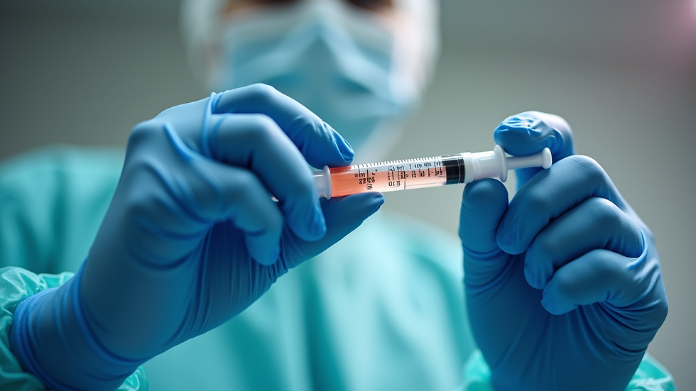 Eye-level view of a healthcare professional preparing peptide therapy injection
