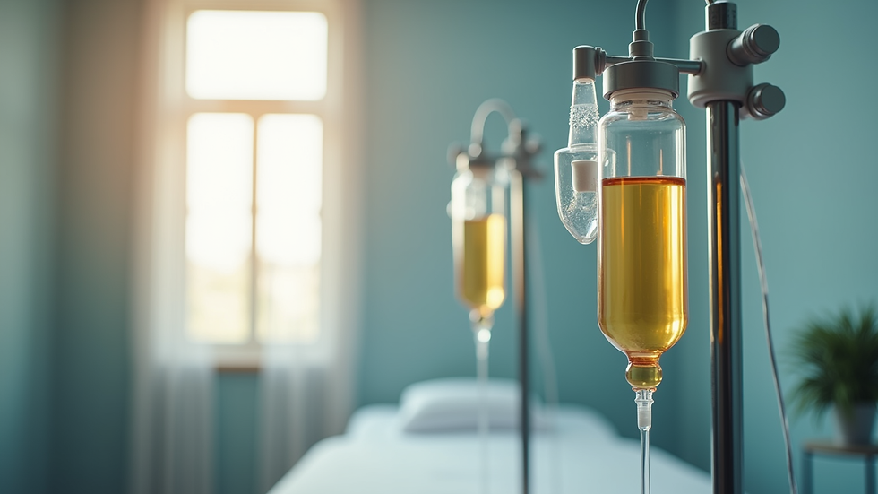 Close-up view of IV vitamin infusion setup in a calm treatment room