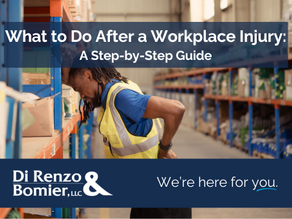 Worker in a yellow vest leans on a shelf, hand on back, in a warehouse aisle filled with boxes, appearing injured, with the blog title " What to Do After a Workplace Injury: A Step-by-Step Guide" on top of the image.