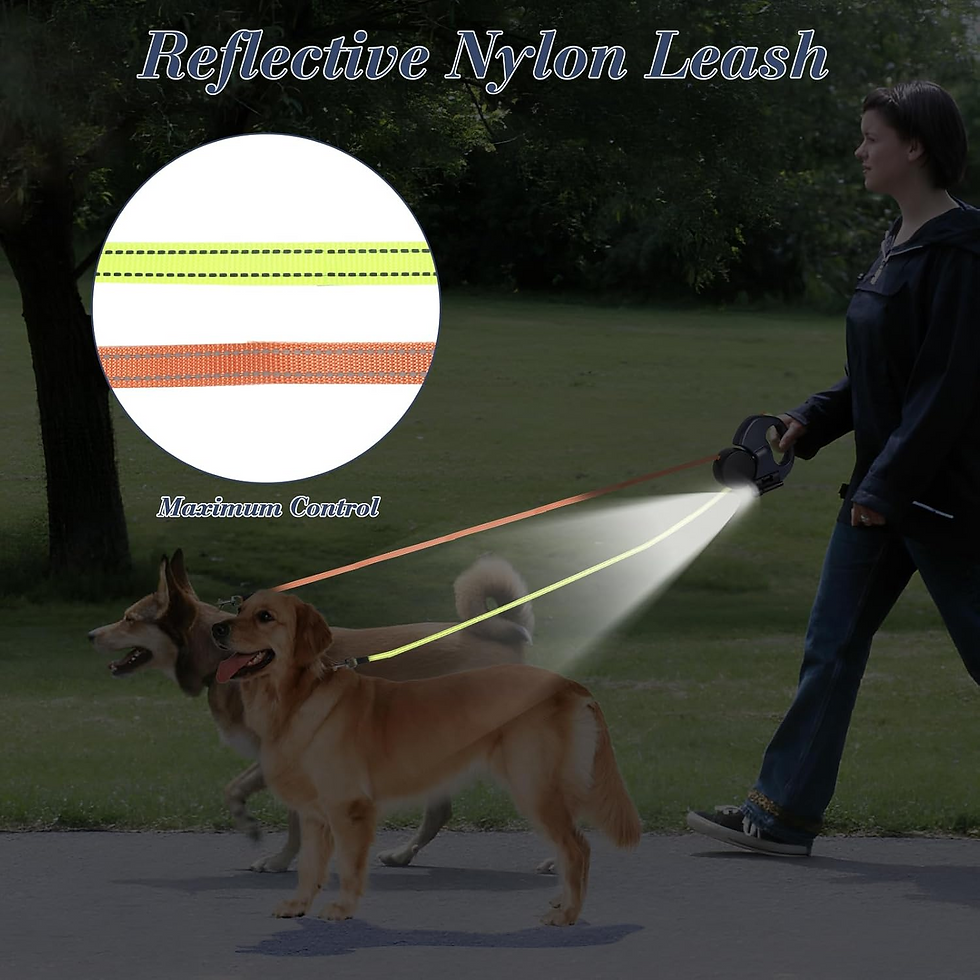 Miniatura: Dual Pet Leash Retractable Reflective Lead 360 Swivel Double Dog Walking Leash