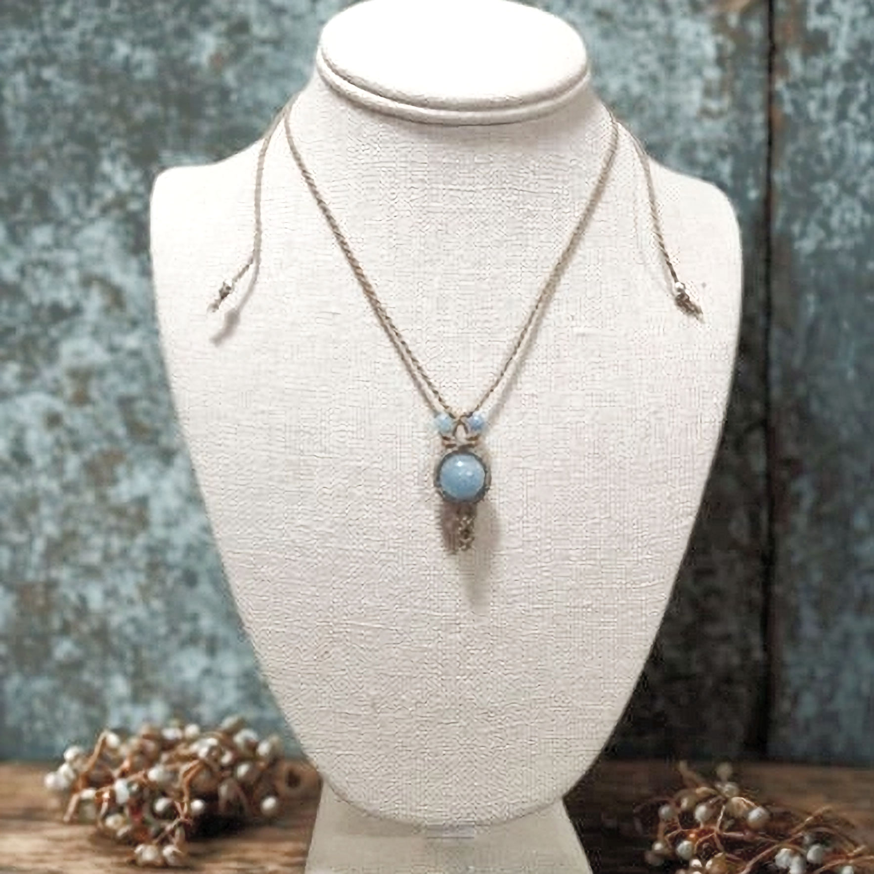 Ocean inspired aquamarine macrame necklace rock alma