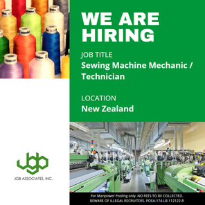 NEW ZEALAND HIRING - SEWING MACHINE MECHANIC/TECHNICIAN