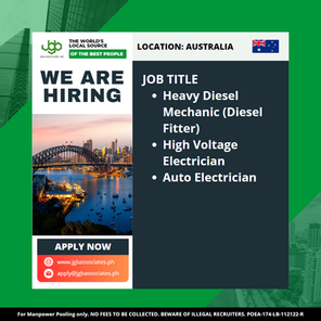 AUSTRALIA HIRING - Heavy Diesel Mechanic﻿, High Voltage Electrician, Auto Electrician