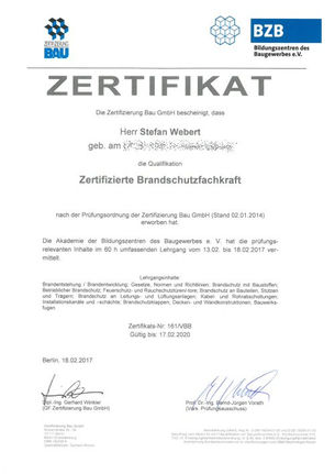 Zertifizierte Brandschutzfachkraft Stefan Webert