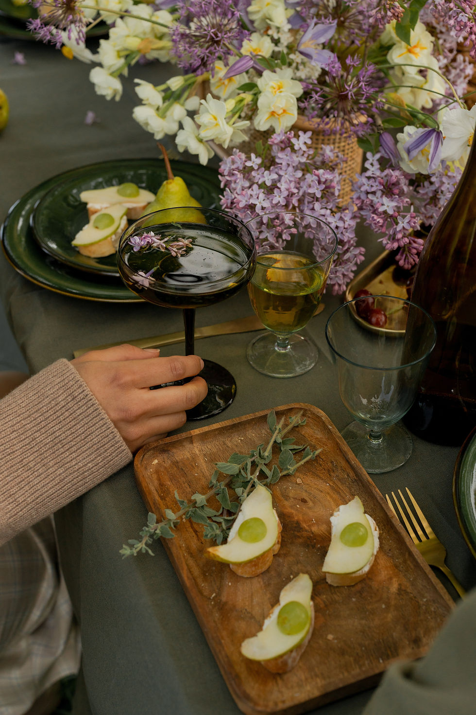 Purple mocktails and savory treats