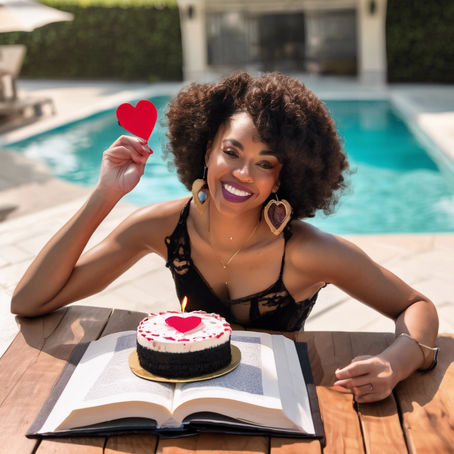 Holding up a heart representing love while reading and blowing out birthday candles
