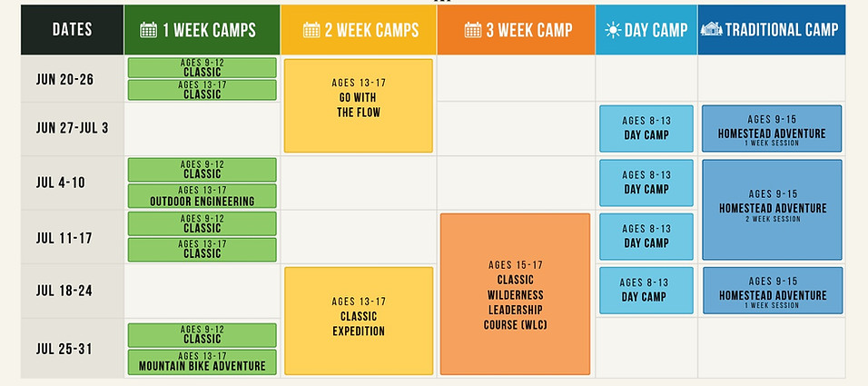 2027 summer camp schedule