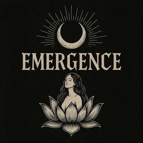 Earth-toned artwork of a human silhouette rising from soil with glowing chakras and spiraling light