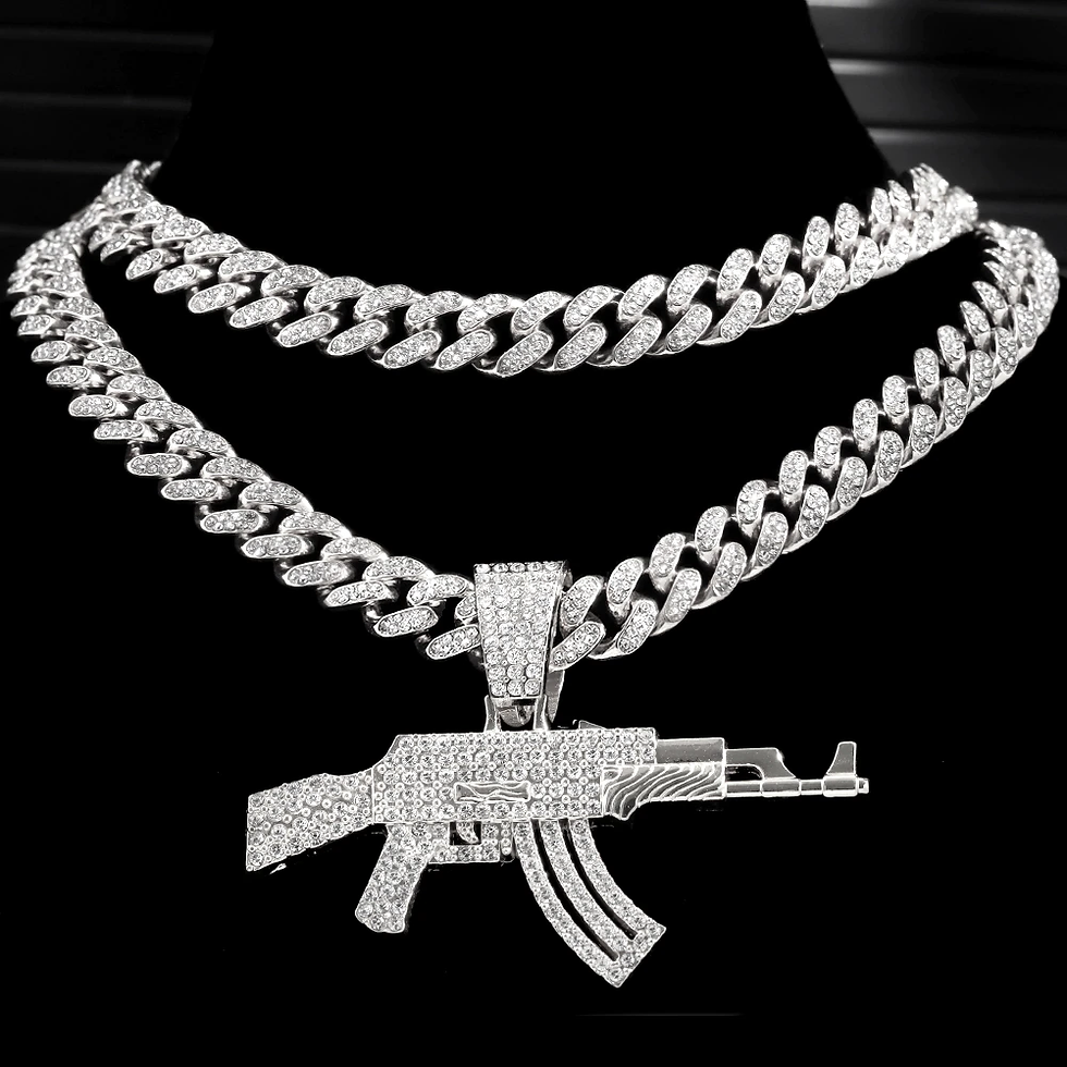 Thumbnail: Hip Hop AK47 Gun Pendant Gold Silver Iced Out Crystal Cuban Link Chain Necklaces