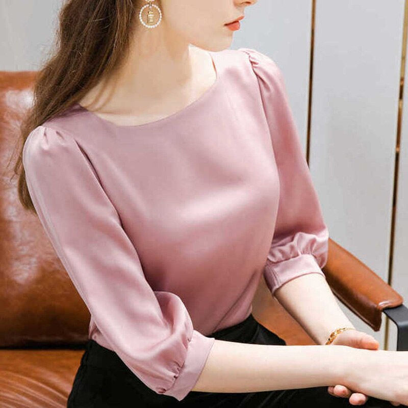 縮圖：Elegant Square Collar Loose Shirt Oversized Half Sleeve Fashion Woman Blouses