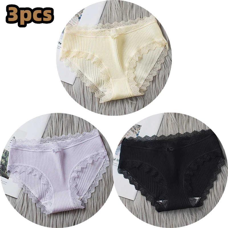 Miniature : Cotton Panties Women Comfortable Underwears Sexy Middle-Waisted Underpants 