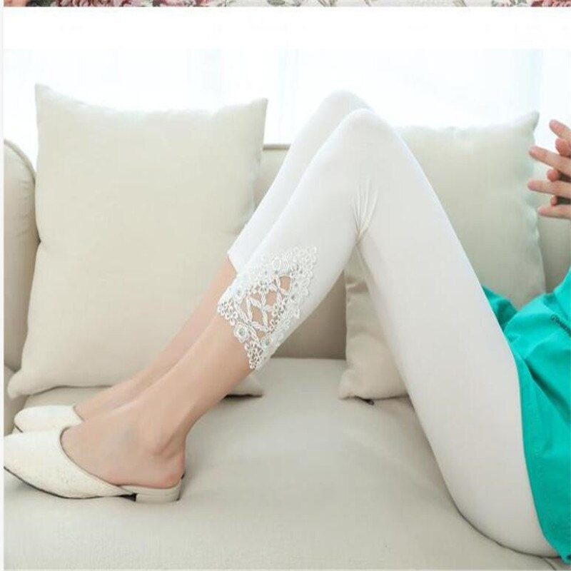 Miniature : 3/4 Short Crochet Lace Modal Cotton Spandex Custom Made Jeggings Pants 