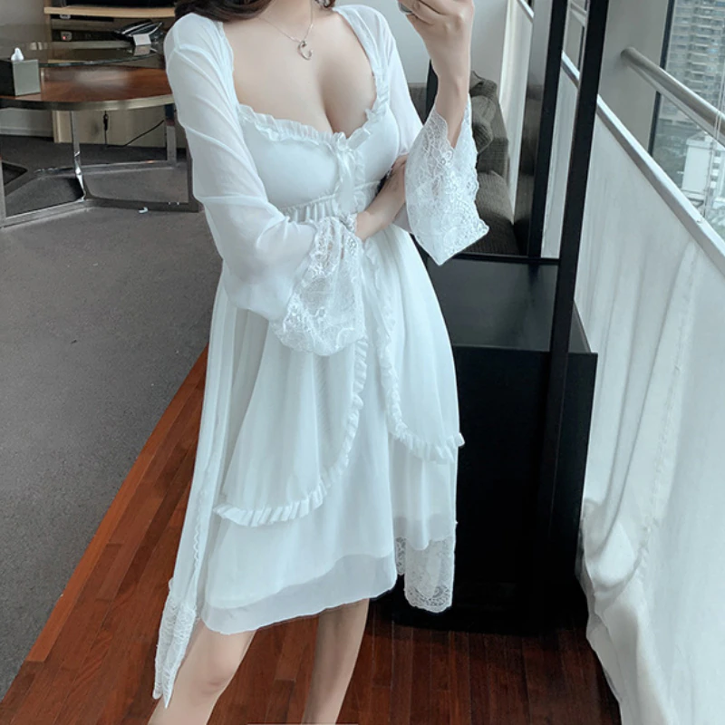 Thumbnail: Nightwear White Pink Mesh Lolita Pijamas 