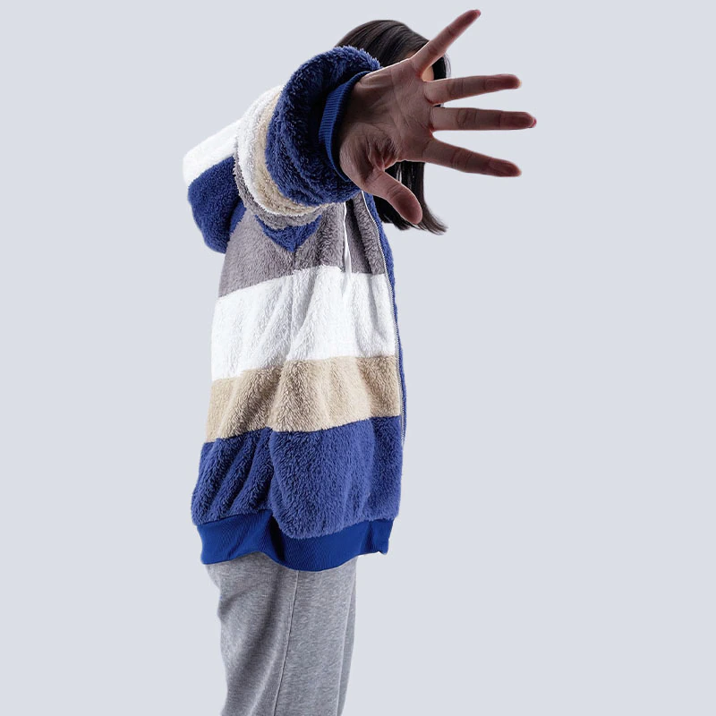 縮圖：Autumn and Winter Warm Plush and Zipper Pocket Hooded Loose Jacket