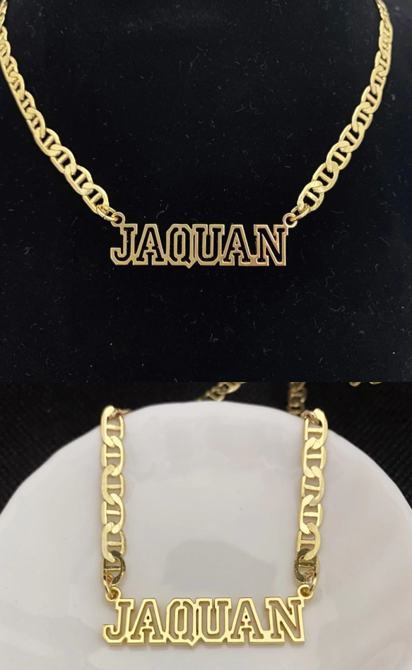Miniature : Noelia Stainless Steel Gold Choker Custom Personalized Flat Chain Necklace