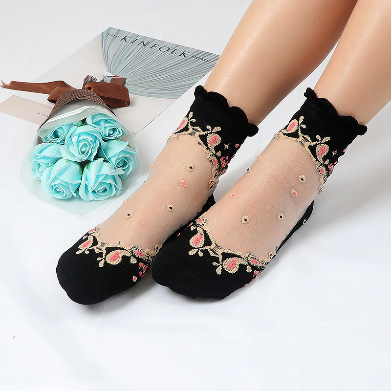 縮圖：Fashion Lace Ruffle Soft Comfy Sheer Silk Socks 