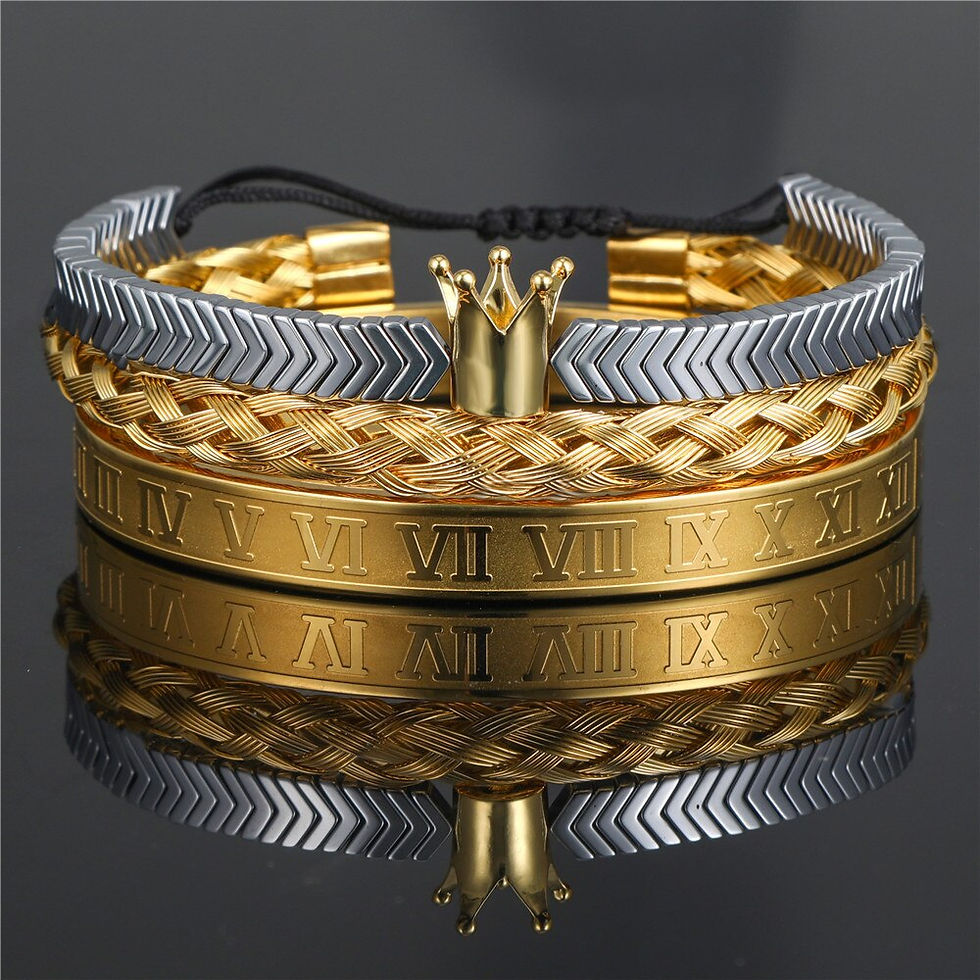 縮圖：Luxury Roman Royal Crown Charm Bracelet Stainless Steel Geometry Pulseiras Men