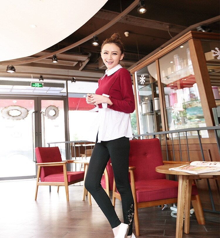縮圖：Leggings Slim Sexy Hollow Lace Cuff Girl Pencil Cotton Large size 
