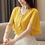 Miniature : Elegant V-Neck Butterfly Sleeve Tie Beading Loose Chiffon Summer Blouse