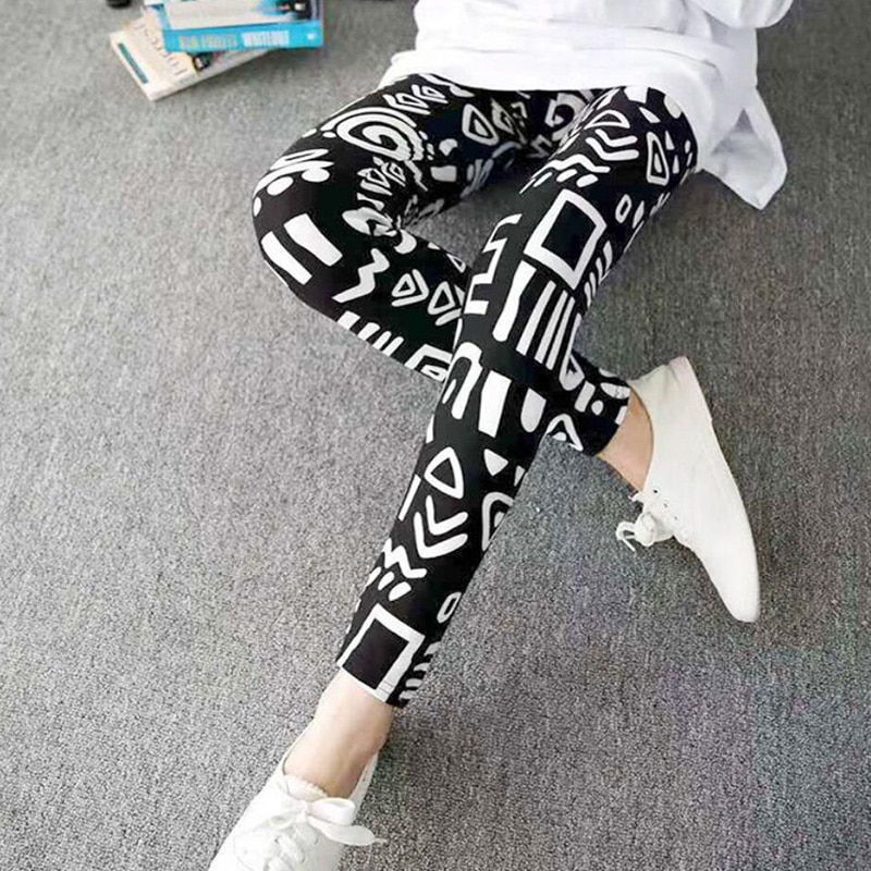 縮圖：Black White Pants Striped Elastic Trousers For Women Sporting Workout Leggings