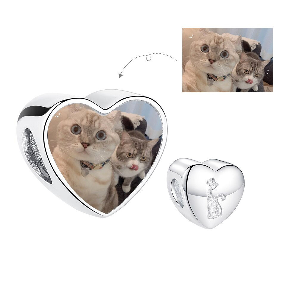 Thumbnail: Custom Photo Heart Bead 925 Sterling Silver FOREVER LOVE Charms 