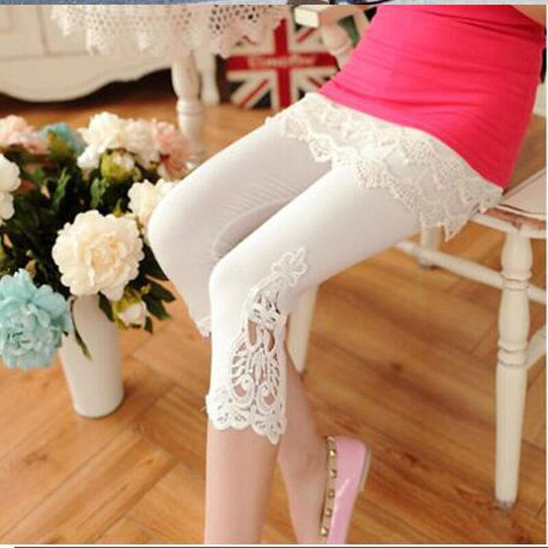 Miniature : 3/4 Short Crochet Lace Modal Cotton Spandex Custom Made Jeggings Pants 